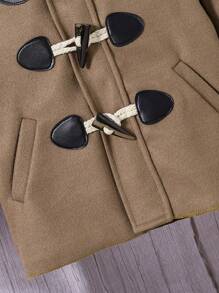 Young Boy 3D Ear Design Hooded Duffle Button Overcoat - Coffee Brown - View 5