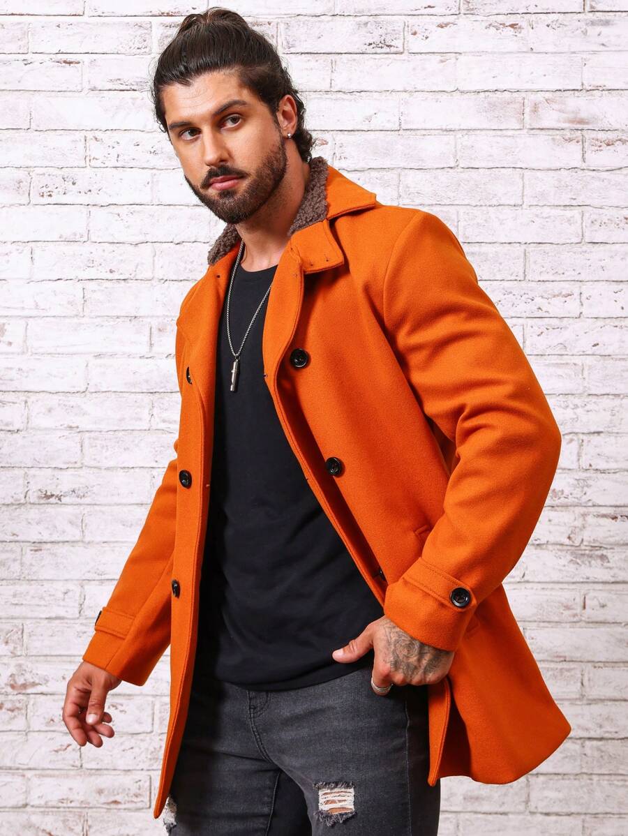 Manfinity Homme Men Slant Pocket Double Breasted Overcoat - Orange - View 1