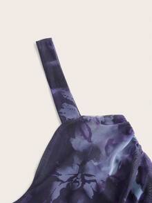 SHEIN ICON Tie Dye Ruched Hanky Hem Cami Top - Purple - View 4