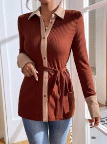 SHEIN Essnce 拼接邊腰帶T恤