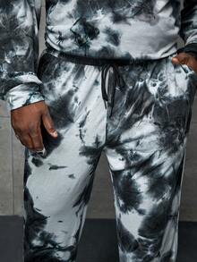 GENTILAND Men Plus Tie Dye Drop Shoulder Drawstring Hoodie & Sweatpants - Multicolor - View 6