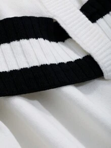 DAZY Striped Pattern Sailor Collar Button Front Sweater,Fall Clothes - White - View 7