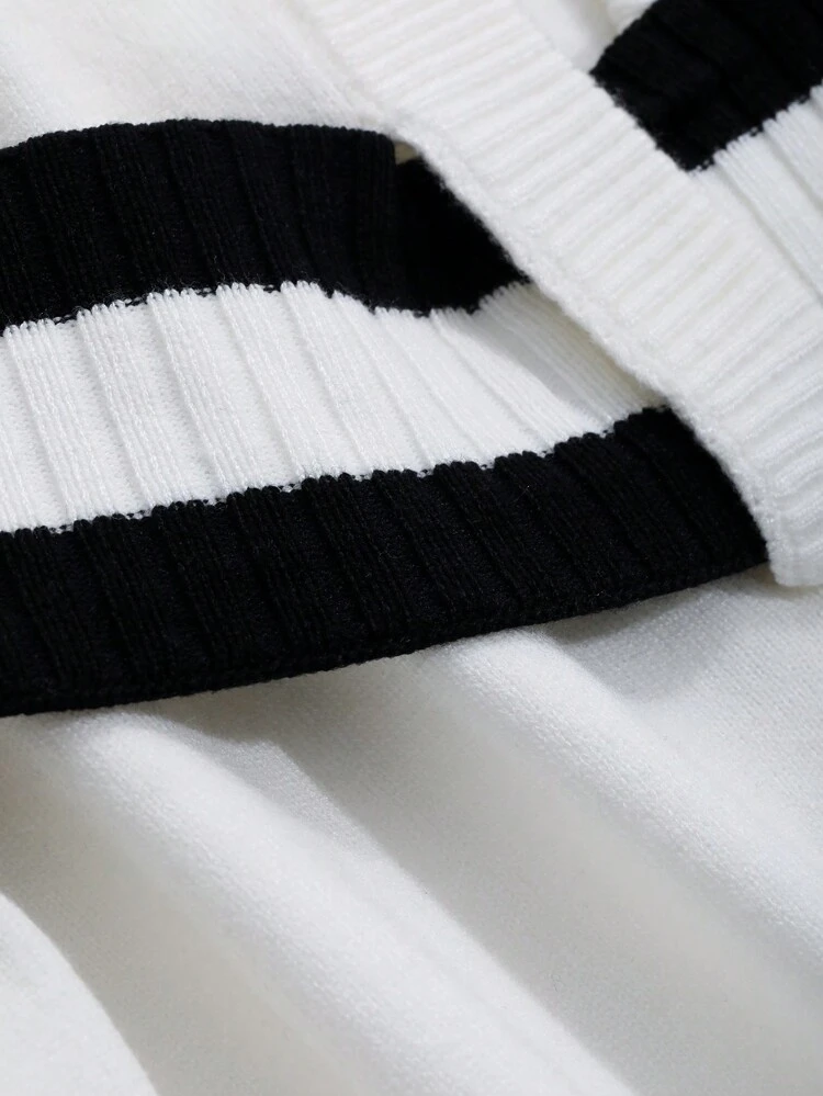 Striped Pattern Sailor Collar Button Front Sweater,Fall Clothes