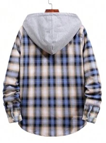 Manfinity Hypemode Men Plaid Drawstring Hooded Shirt Without Tee - Baby Blue - View 2