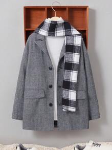 SHEIN Tween Boy Button Front Overcoat & Scarf - Black and White - View 1