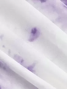 SHEIN MOD 紫玫瑰扎染鱼尾夏季花卉印花褶饰吊带连衣裙，薰衣草色连衣裙