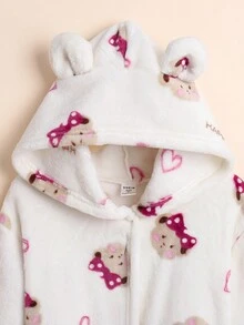 SHEIN Tween Girl Letter & Cartoon Graphic Hooded Belted Sleep Robe - Multicolor - View 3