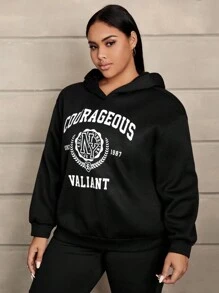 SHEIN EZwear Áo nỉ tay rớt vai cỡ lớn in chữ - màu đen - Xem 3