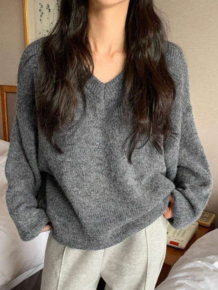 Solid Batwing Sleeve Oversized Sweater,Long Sleeve Tops,Fall Clothes