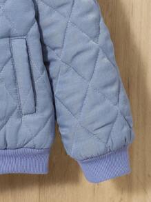 SHEIN Baby Girl Fuzzy Trim Hooded Quilted Jacket - Blue - View 5