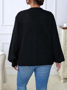 Calvaya Plus Striped Pattern Lantern Sleeve Cardigan Fall Cloth For Women - Multicolor - View 2