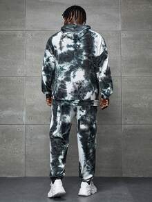 GENTILAND Men Plus Tie Dye Drop Shoulder Drawstring Hoodie & Sweatpants - Multicolor - View 2