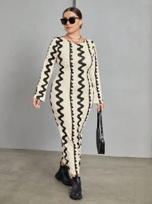 SHEIN Essnce 大碼幾何印花緊身洋裝 - 彩色 - 查看 5