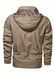 休閒口袋 拉鍊純色男士外套 - 卡其色 - 查看 2