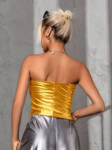 Aveloria Solid Ruched Tube Top - Yellow - View 2