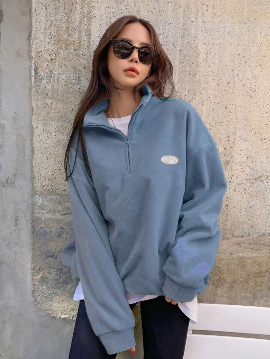 DAZY 字母贴片细节落肩半拉链羊毛运动衫（不含 T 恤），秋季女装