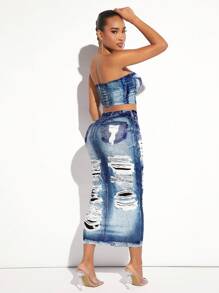 SHEIN SXY Washed Pattern Tube Top & Pencil Skirt - Multicolor - View 2