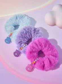 SHEIN X Care Bears Beaded Plush Hair Ties, 3pcs - Multicolor - View 1