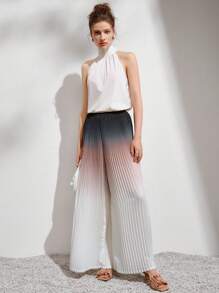 Anewsta 漸變色褶襉闊腿褲 - 白色 - 查看 3