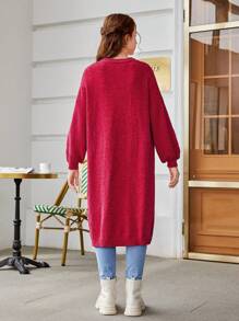 Chaqueta de punto de hombros caídos para adolescentes - Rojo - Ver 2