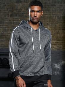 Manfinity Sport Corelite Men Contrast Tape Kangaroo Pocket Drawstring Hooded Sports Sweatshirt Hoodie Men Sweatshirt - Multicolor - View 4