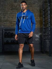 Manfinity Sport Corelite 男士字母图案抽绳运动卫衣，皇家蓝 - 藍色 - 查看 8