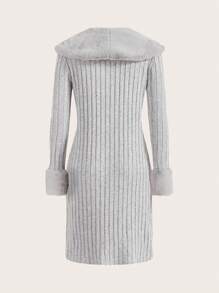 SHEIN EZwear Borg Collar Fuzzy Panel Hook & Eye Front Coat In Fall/Winter