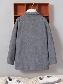 SHEIN Tween Boy Button Front Overcoat & Scarf - Black and White - View 2