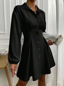 Chiquease Đầm Bất đối xứng Xù Dây kéo màu trơn Thanh lịch - màu đen - Xem 3