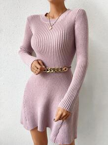 SHEIN LUNE 條紋針織毛衣洋裝不附腰帶 - 藕粉色 - 查看 4