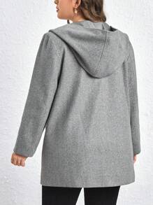 SHEIN LUNE Hơn áo có mũ Dây kéo Áo khoác - Xám - Xem 2