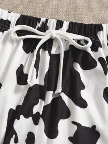 Cow Print Tee & Shorts PJ Set - Multicolor - View 4