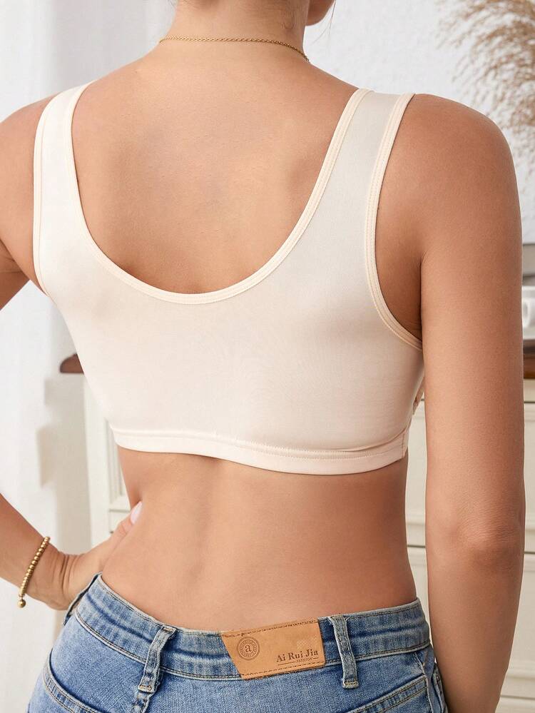 Women's Casual Apricot Bralette With Contrast Lace And Slight Stretch Fabric