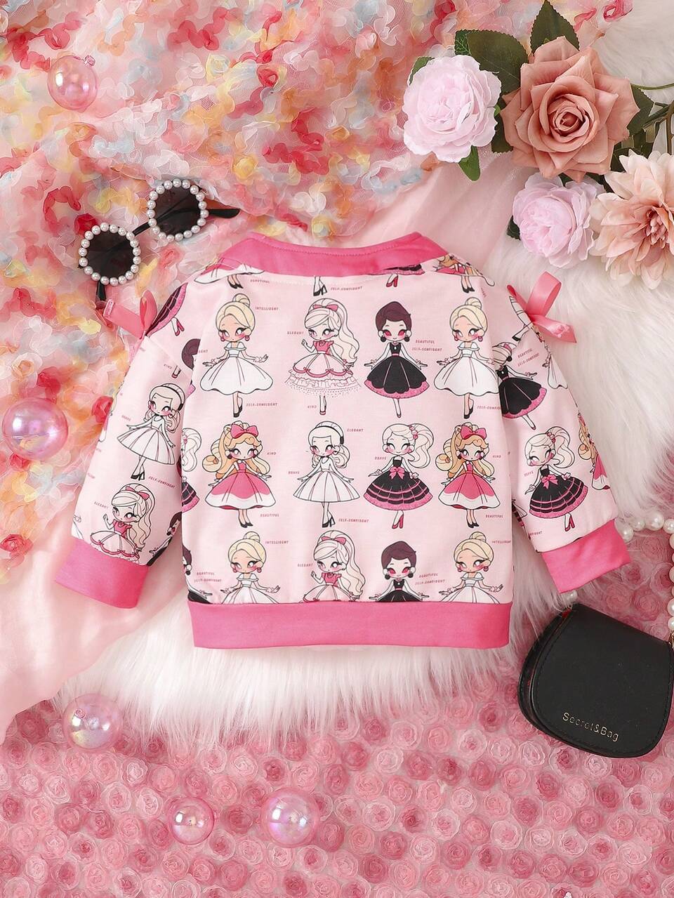Baby Girl Cartoon Graphic Contrast Binding Jacket