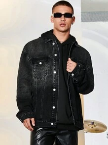 Manfinity Hypemode 男士寬鬆翻蓋口口袋牛仔夾克 - 彩色 - 查看 1