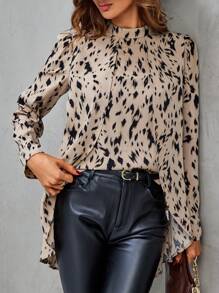 Allover Print High Low Hem Blouse,Long Sleeve Tops Fall Cloth For Women - Multicolor - View 5