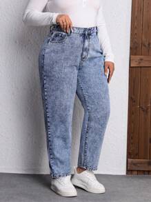 EMERY ROSE Plus High Waist Mom Fit Jeans Elegant Outfit - Blue - View 4