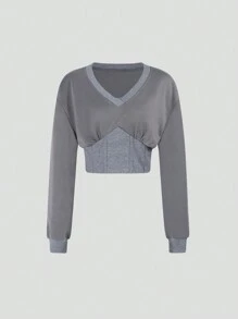 SHEIN Unity Solid Drop Shoulder Crop Sweatshirt - Grey - View 1