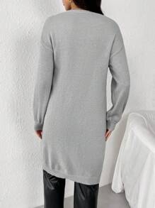 SHEIN Essnce 珍珠串珠落肩开衫 - 灰色 - 查看 2