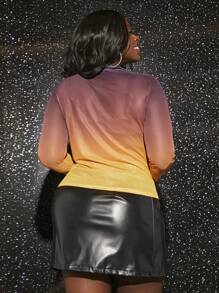 Slaydiva 大碼漸層小高領網紗上衣 - 彩色 - 查看 2