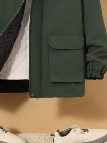 SHEIN Casaco acolchoado com capuz e bolso com aba Tween Boy