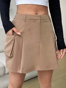 SHEIN EZwear Flap Pocket Side Cargo Skirt