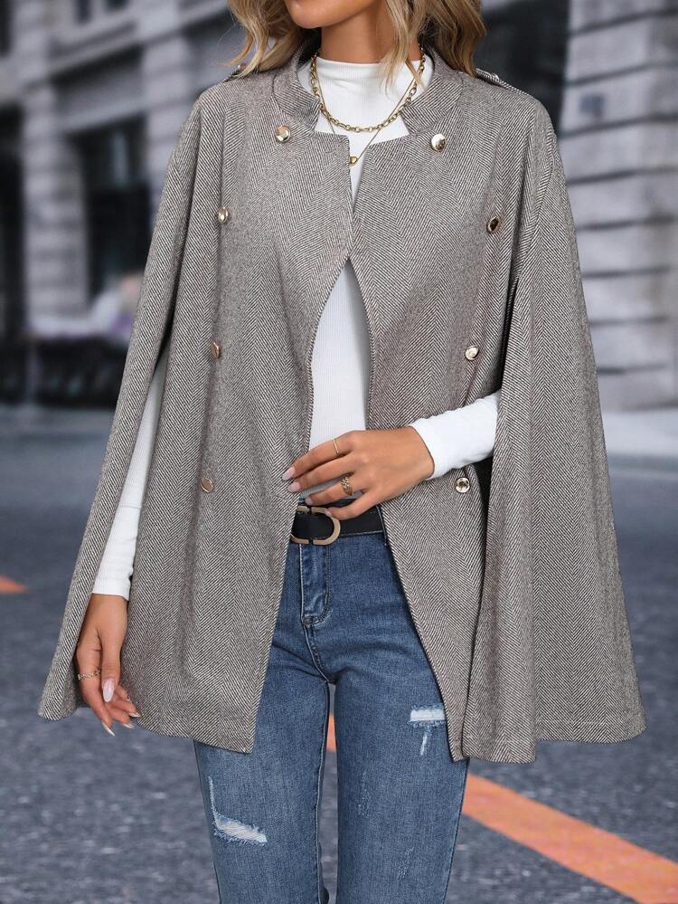 Cloak Sleeve Double Breasted Cape Overcoat