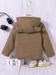 Young Boy 3D Ear Design Hooded Duffle Button Overcoat - Coffee Brown - View 2
