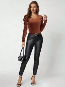 SHEIN Clasi 羊腿袖天鵝絨T恤