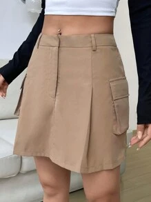 SHEIN EZwear Flap Pocket Side Cargo Skirt
