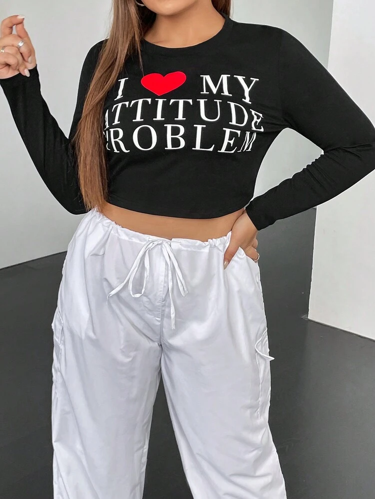 Plus Heart & Slogan Graphic Crop Tee