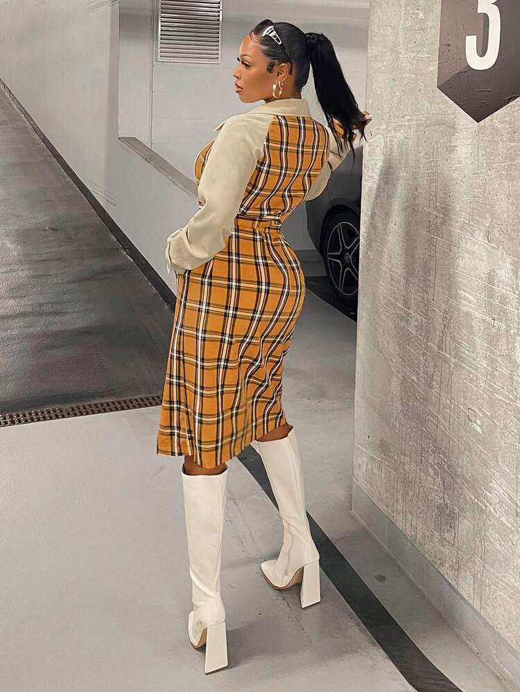 Plaid Print Belted Coat