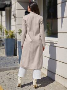 SHEIN Cottnline Lapel Neck Double Breasted Flap Detail Overcoat - Apricot - View 2