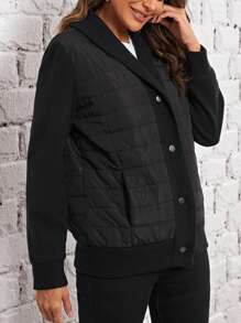 EMERY ROSE 披肩领斜口袋夹棉大衣 - 黑色 - 查看 5